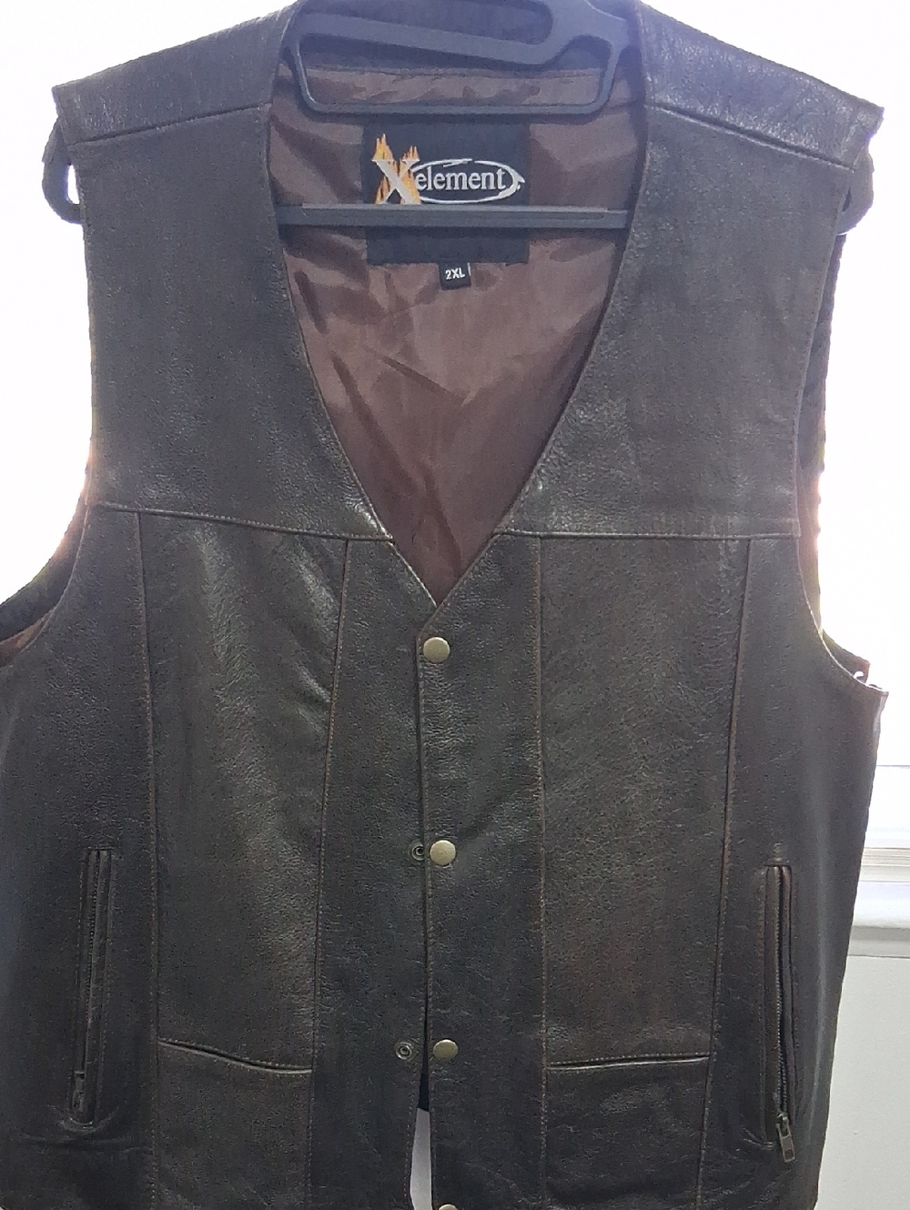 Element Brown Leather Snap Vest for Men